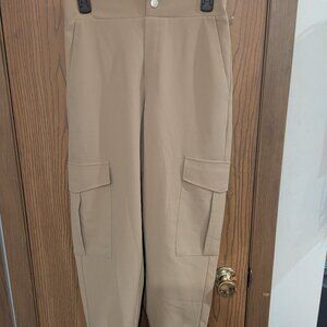 Zara Women's Tan Poly Blend Cargo Pocket High Waist Jogger Pants-Size XS
